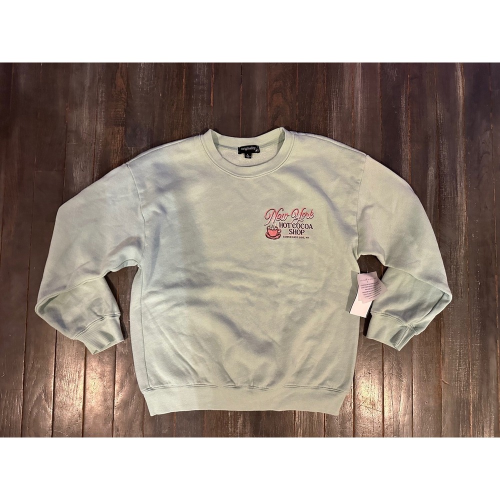 Originality New York Hot Cocoa Shop Teddy Bear Sweatshirt Mint Green Kids Large‎